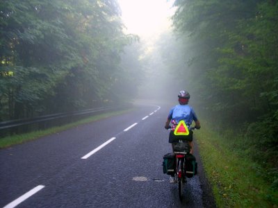 On the Road with Cold Front Fog in Poor Lighting.